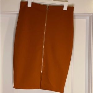 Burnt Orange Pencil Skirt With Front Zip